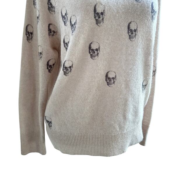 Skull Cashmere Sweater Small Pink Beige Skull Graphic 100% Cashmere Pullover - Picture 4 of 9